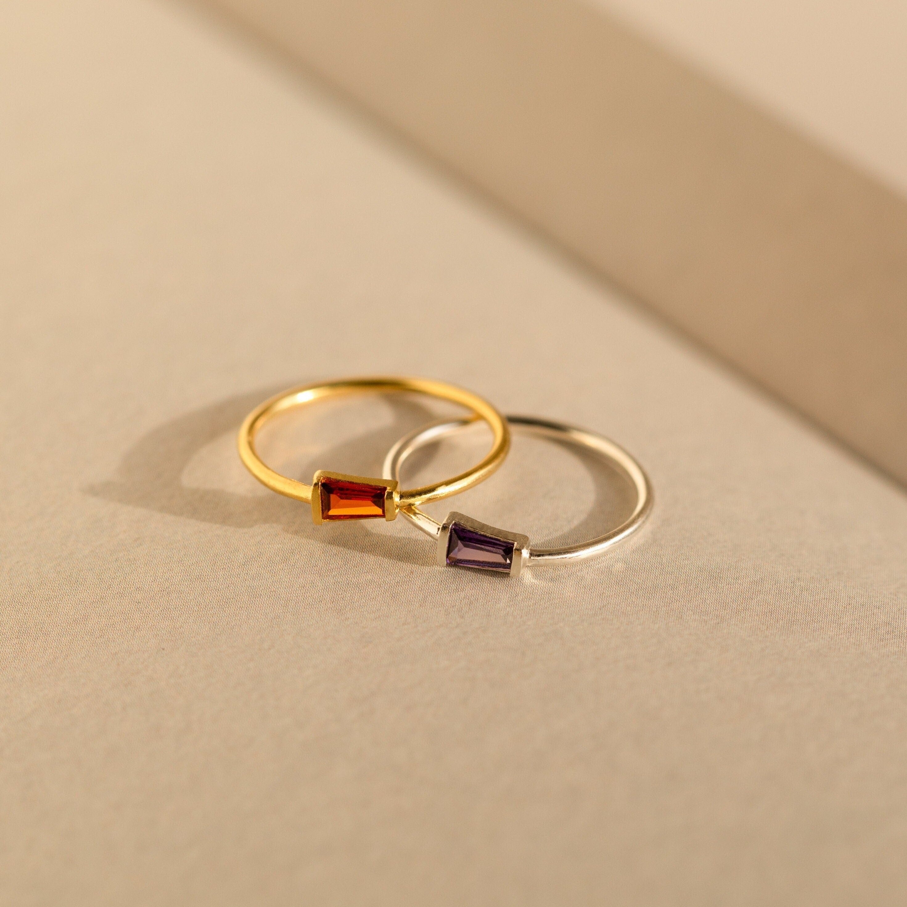 Irregular Baguette Birthstone Ring Rose Gold